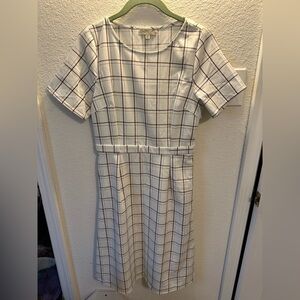 Polagram Cream and Brown Plaid Dress